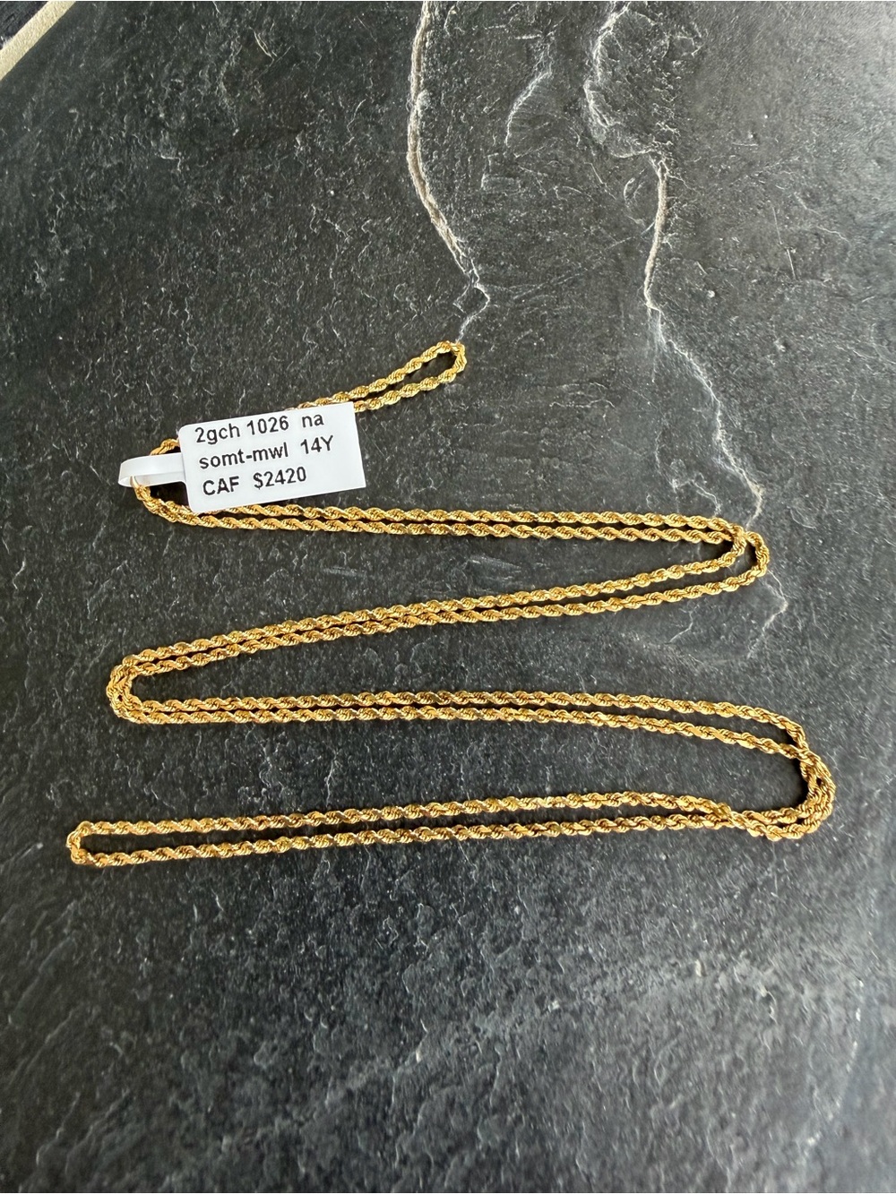 14K Yellow Gold Rope Chain Necklace 30”